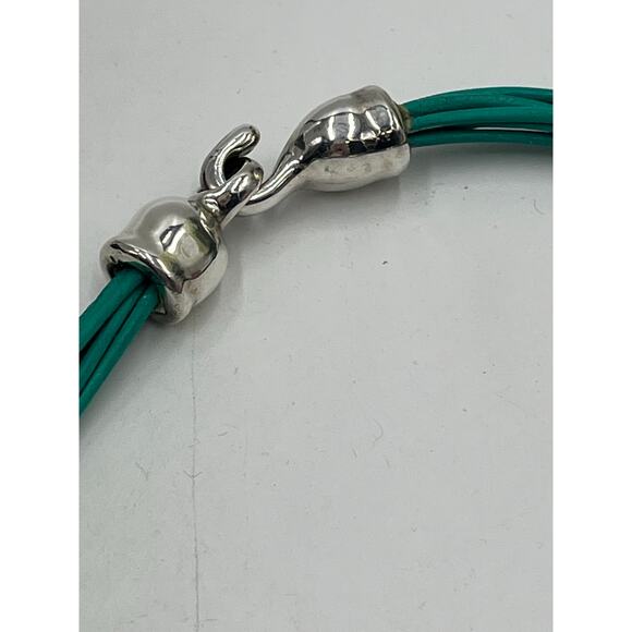 Simon Sebbag Israel Designer Multistrand Turquoise Teal Leather Slide Necklace - Picture 7 of 9